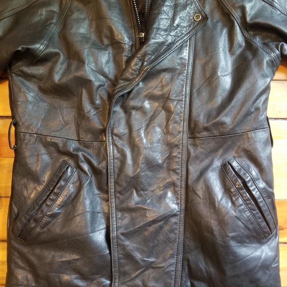 Vintage AM2 Andrew Marc chunky black leather jacket size small Excellent thick - Picture 15 of 16